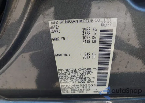 2022 Nissan Altima Sr Fwd из США, поврежденный, VIN 1N4BL4CV8NN395205